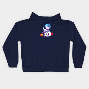 Cute Unicorn Astronaut Riding Rocket And Waving Hand  Cartoon Kids Hoodie